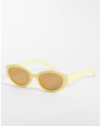 Pieces - Oval Sunglasses With Brown Tint Lenses - Lyst
