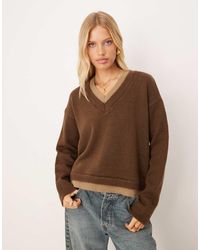ASOS - Knitted V Neck Jumper With Double Layer - Lyst