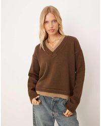 ASOS - Gelaagde Gebreide Trui Met V-Hals - Lyst