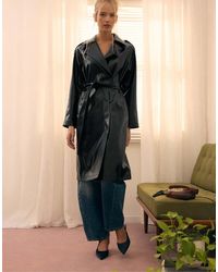 Stradivarius - Long Leather Effect Trench Coat - Lyst