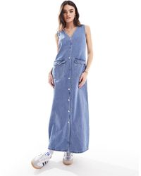 Vero Moda - Denim Sleeveless Button Through Maxi Dress - Lyst