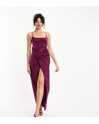 ASOS - Asos Design Tall Satin Cami Midi Dress With Drape Skirt - Lyst