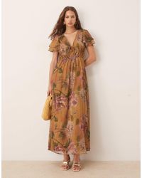 ASOS - V Neck Angel Sleeve Cut Out Maxi Dress - Lyst