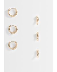Pieces - 3 Pack Embellished Small Chunky Hoop Earrings - Lyst