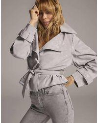 River Island - Faux Leather Cropped Belted Trench Coat - Lyst
