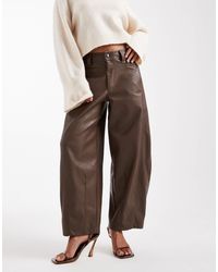 ASOS - Petite Faux Leather Barrel Leg Trousers With Seam Detail - Lyst
