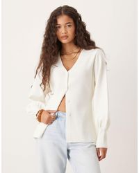 ASOS - Structured Knit V Neck Nipped Waist Volume Sleeve Cardigan - Lyst