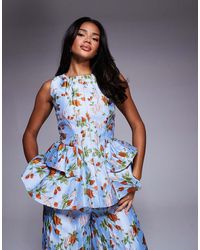 ASOS - Co-ord Jacquard Peplum Top With Bow Back - Lyst