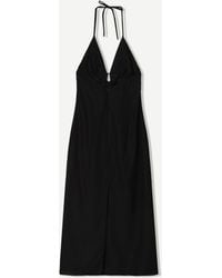 Bershka - Robe mi-longue en lin mélangé avec dos nu et liens - Lyst