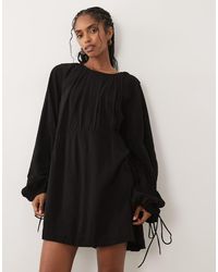 ASOS - Crew Neck Mini Dress With Ruched Waist Channel And Blouson Sleeves - Lyst