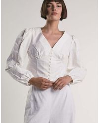Glamorous - Long Sleeve Button Front V-Neck Blouse - Lyst