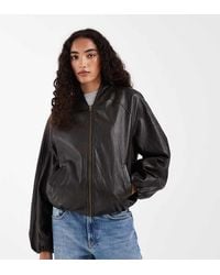 ASOS - Asos Design Tall Washed Leather Look Oversized Bomber Jacket - Lyst