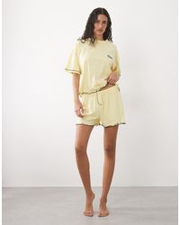 ASOS - Embroidered Ciao Slogan Short Sleeve Tee And Shorts Pyjama Set With Lettuce Edge - Lyst