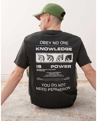 Obey - Camiseta Negro Envejecido Con Estampado Gráfico En La Espalda Y Logo Permission De - Lyst