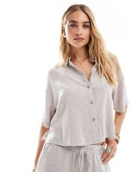 Vero Moda - Chemise d'ensemble courte coupe carrée aspect lin - pierre - Lyst