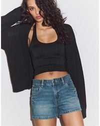 Stradivarius - Mini Denim Shorts With Studs - Lyst