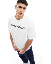 Tommy Hilfiger - T-shirt oversize classica bianca con logo - Lyst