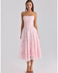 House Of Cb - Belissa Strapless Custom Lace + Broderie Anglaise Midi Dress - Lyst
