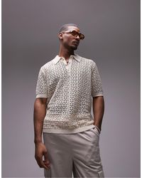 TOPMAN - Knitted Sheer Crochet Polo With Gold Lurex Yarn - Lyst