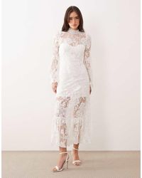 JW PEI - High Neck Lace Long Sleeve Maxi Dress - Lyst