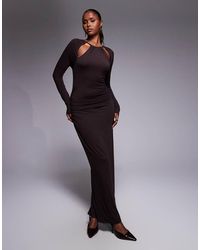 ASOS - Long Sleeve Cut Out Neck Drape Midi Dress - Lyst