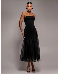Goddiva - Strapless Asymmetric Tiered Midaxi Dress - Lyst