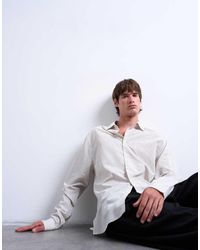 TOPMAN - Camisa Color Crema A Rayas Finas Holgada De -Neutro - Lyst