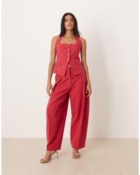Mango - Cropped Broek Met Wijde Ronde Pijpen - Lyst