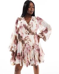 ASOS - Asos Design Curve Wrap Balloon Sleeve Mini Dress With Tie Waist Detail - Lyst