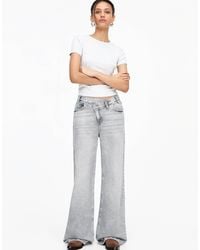 Pull&Bear - Crossover Waist Mid Rise Wide Leg Jean - Lyst
