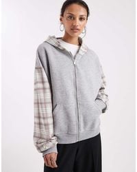 Collusion - Mixed Check Zip-through Hoodie - Lyst