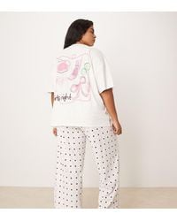 ASOS - Asos Design Curve Pyjama Oversized Tee And Wide Leg Pants Set - Lyst