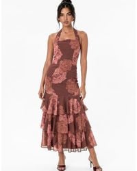 ANAYA - Floral Print Halter Neck Tiered Midaxi Dress - Lyst