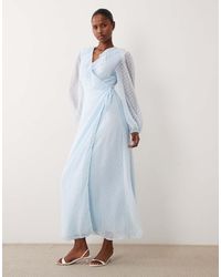 Vila - Long Sleeved Dobby Chiffon Maxi Dress - Lyst