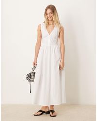 ASOS - V Neck Waisted Button Down Midi Dress - Lyst