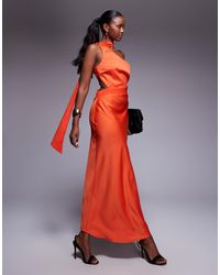 ASOS - One Shoulder Satin Midi Dress With Neck Tie - Lyst