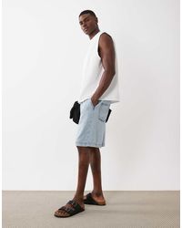 ASOS - Pull On Mid Length Linen Blend Denim Jorts - Lyst
