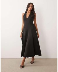 ASOS - Plunge Neck Structured Full Skirt Midi Dress - Lyst