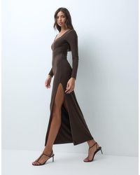 Kaiia - Exclusive Double Sculpted Slinky Square Neck Side Split Maxi Dress - Lyst