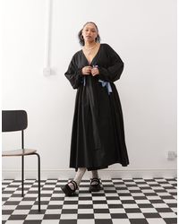 Collusion - Plus Oversized Wrap Maxi Smock Dress With Contrast Gingham Ties - Lyst