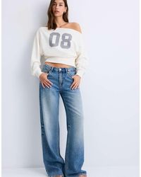Stradivarius - Cropped Boat Neck Sweatshirt - Lyst