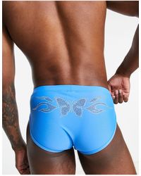 ASOS - Swim Briefs With Diamonte Butterfly Print - Lyst