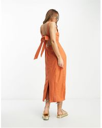 ASOS - Linen Square Neck Maxi Dress With Cut Out Tie Back - Lyst