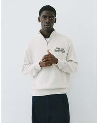 Pull&Bear - Sweatshirt Met Borduursel En Kwartrits - Lyst