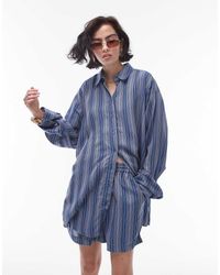 TOPSHOP - Camisa A Rayas Azules Holgada De Tejido Flameado De (Parte De Un Conjunto) - Lyst