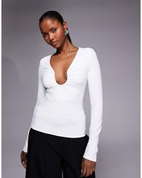 ASOS - Polyamide Long Sleeve U-trim Scooped Neck Top - Lyst