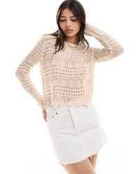 Jdy - Boatneck Broderie Long Sleeve Top - Lyst