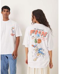ASOS - T-Shirt Oversize Bianca Slavato Con Stampa Disney Di Paperino - Lyst