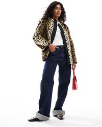 ASOS - Leopard Print Faux Fur Collarless Jacket - Lyst