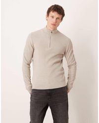 Mango - Cotton Mix High Neck Quarter Zip Jumper - Lyst